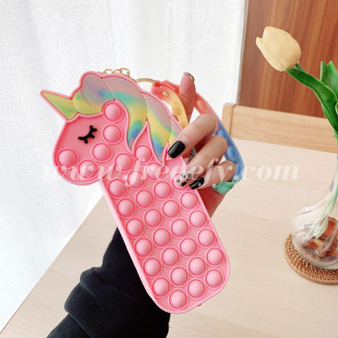 Unicorn Pop It Pencil Pouch With Keychain-Fredefy