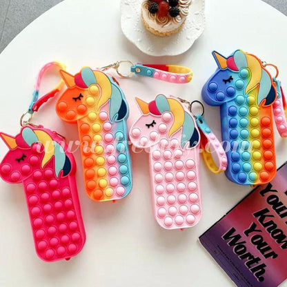 Unicorn Pop It Pencil Pouch With Keychain-Fredefy